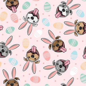 Pit Bulls with Bunny Ears - Easter Pitbulls - pastels on pink - LAD20