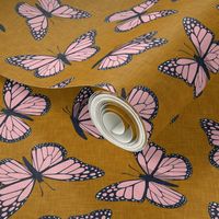 (small scale) Monarch butterflies - butterfly - pink on ginger - LAD20