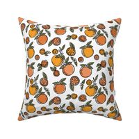 oranges  linocut fabric - oranges woodcut, orange, orange fabric, citrus, fruits fabric, citrus fruit fabric, orange fabric - white multi