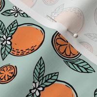 oranges  linocut fabric - oranges woodcut, orange, orange fabric, citrus, fruits fabric, citrus fruit fabric, orange fabric -mint