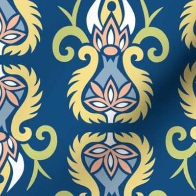 Art Nouveau oriental floral paisley blue Wallpaper