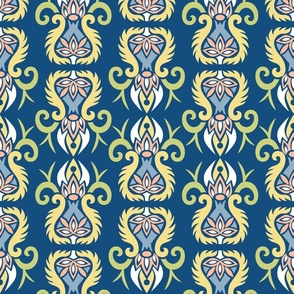 Art Nouveau oriental floral paisley blue Wallpaper