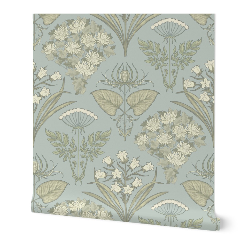 Nouveau VIctorian Floral Combination in light Blue