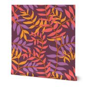 Ferny Vines in Purple Gold and Coral Pink