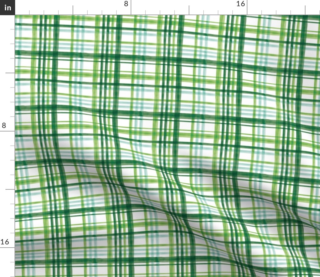 (small scale) Irish Plaid - Watercolor with mint - St Patricks Day C20BS