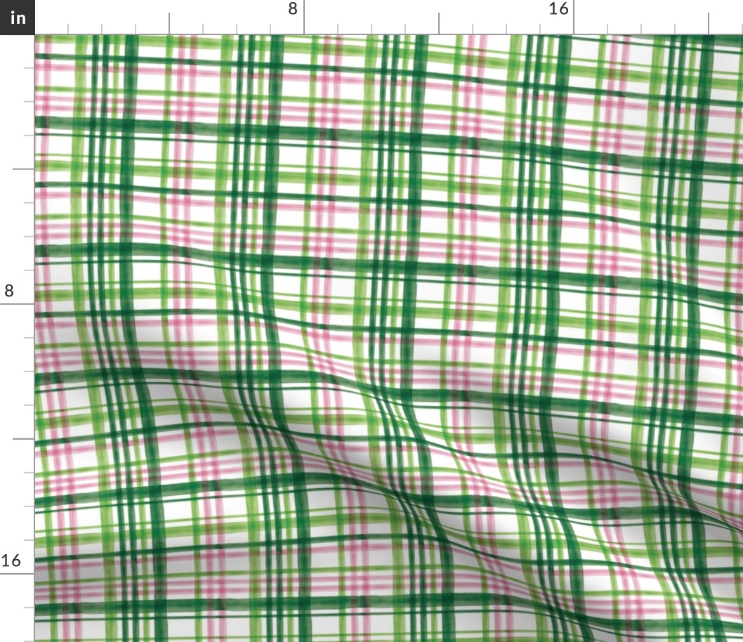 (small scale) Irish Plaid - Watercolor with pink - St Patricks Day C20BS