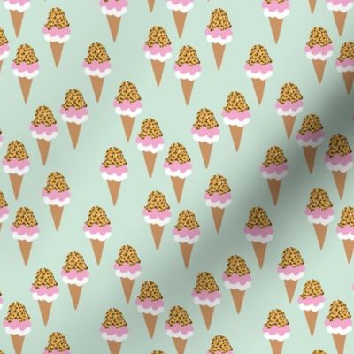 Leopard print spring ice cream cones kids summer candy pink mint and ochre yellow girls