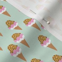 Leopard print spring ice cream cones kids summer candy pink mint and ochre yellow girls