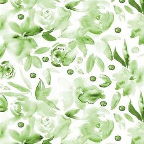 Kelly green ethereal watercolor flowers - tonal florals