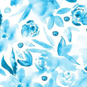 Watercolor aqua ethereal flowers ★ painted tonal turquoise florals for modern home decor, bedding, nursery