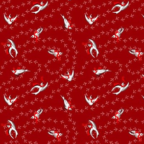 Micro Ditsy Doves Making Tracks | Deep Red