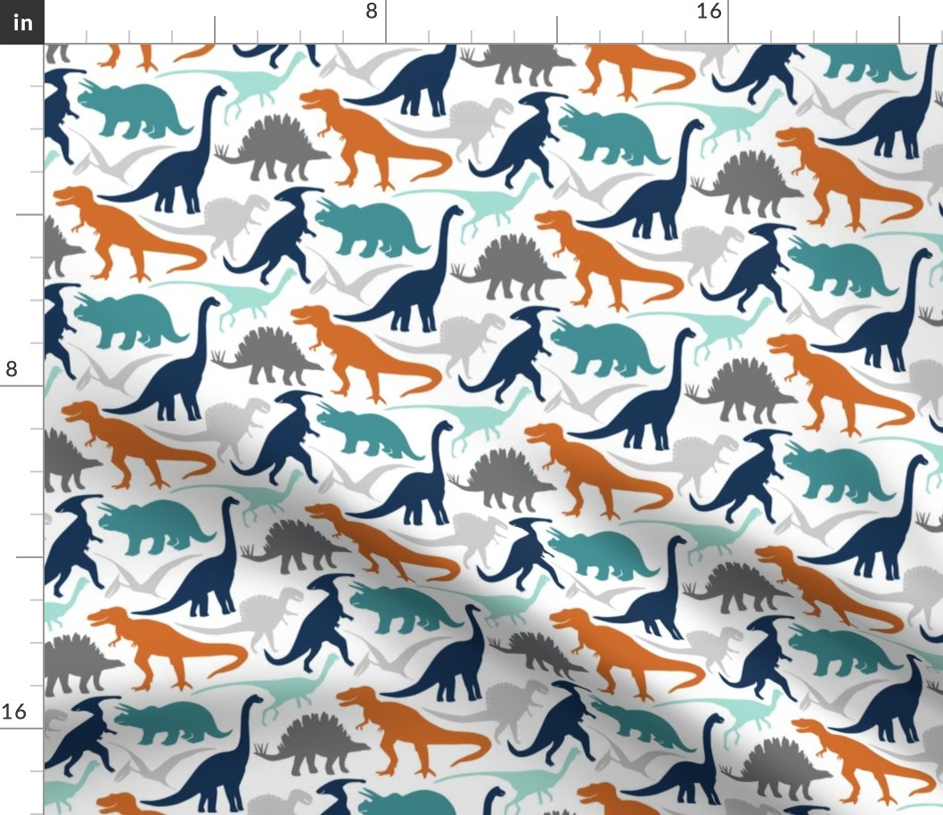 Little Dinosaur Friends- Navy Orange Grey