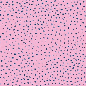 Raw blue little speckles and spots dry brush ink print pink
