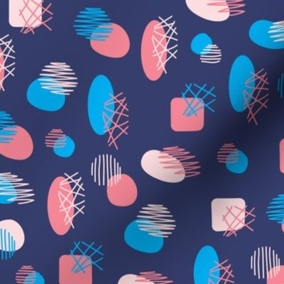 Geo Shapes and Scribbles in Nineties Throwback Navy, Blue and Pink