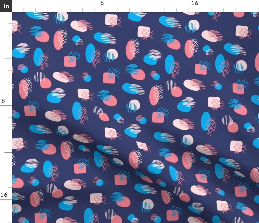 Geo Shapes and Scribbles in Nineties Throwback Navy, Blue and Pink