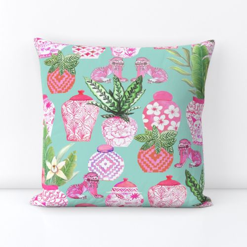 Summer Pink Pineapples Square Pillow Cover Throw