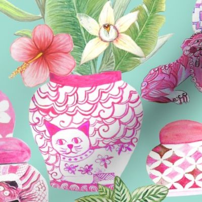  Chinoiserie Ginger Jar Collection In mint and pink