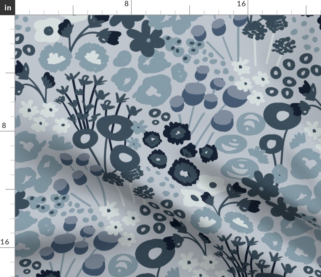 Modern Abstract Floral - Grey Blue