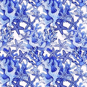 starfish blue Watercolor coral ocean