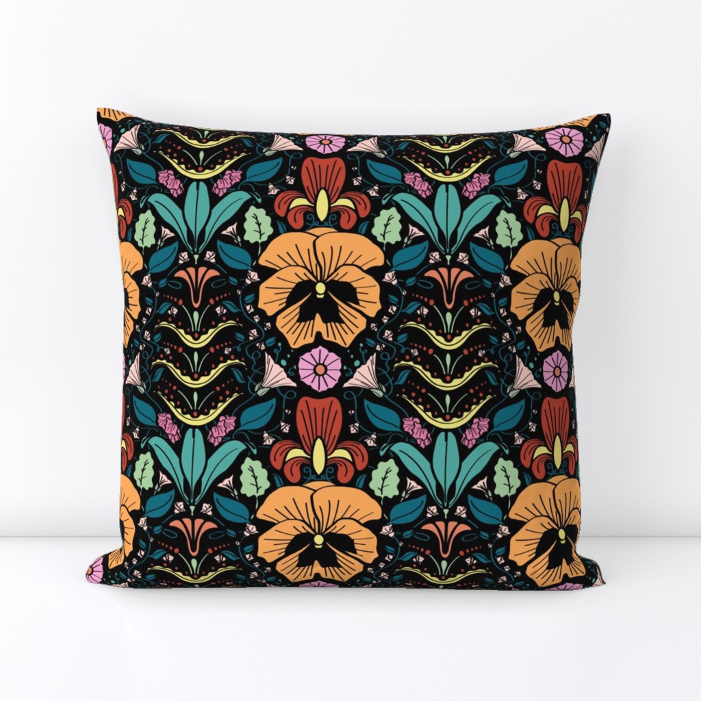 Art Nouveau Garden in Midnight Black