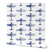 Blue Watercolor Airplanes