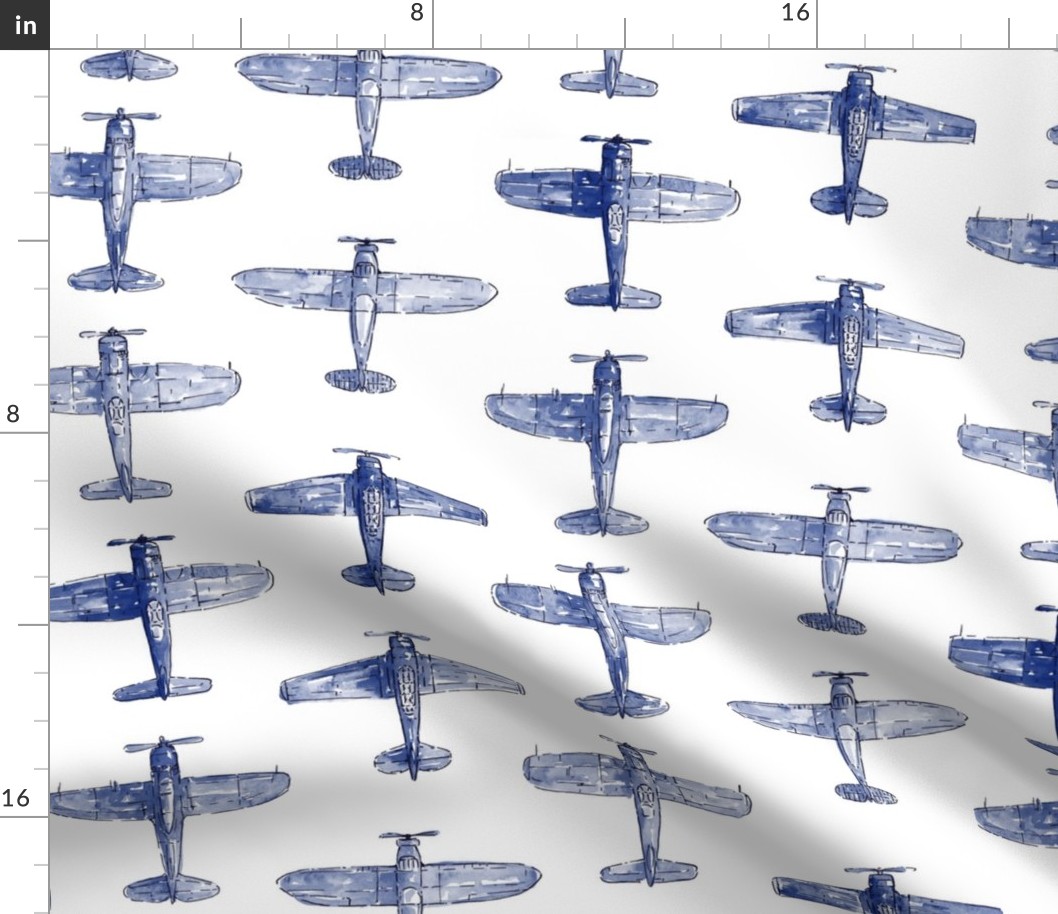 Blue Watercolor Airplanes