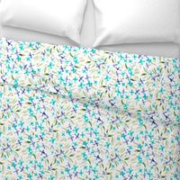 Little flowers in aqua and indigo ★ watercolor floral for modern home decor, bedding, nursery
