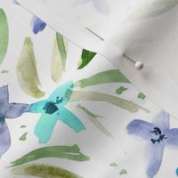 Little flowers in aqua and indigo ★ watercolor floral for modern home decor, bedding, nursery