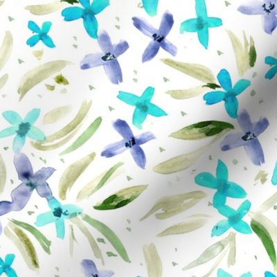 Little flowers in aqua and indigo ★ watercolor floral for modern home decor, bedding, nursery