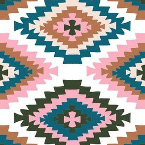kilim print - boho, turkish rug, turkish print, kilim, baby bedding, interior design fabric, home dec fabric - blue and pink