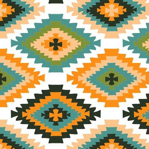 kilim print - boho, turkish rug, turkish print, kilim, baby bedding, interior design fabric, home dec fabric - 70s orange