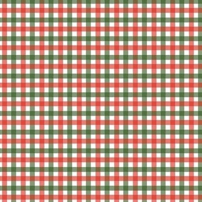 Tiny Gingham in Retro Christmas Red and Green on White