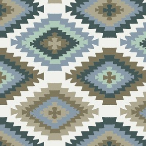 kilim print - boho, turkish rug, turkish print, kilim, baby bedding, interior design fabric, home dec fabric - blue and green