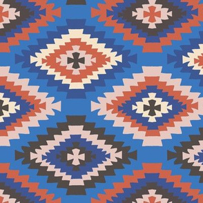 kilim print - boho, turkish rug, turkish print, kilim, baby bedding, interior design fabric, home dec fabric - classic blue