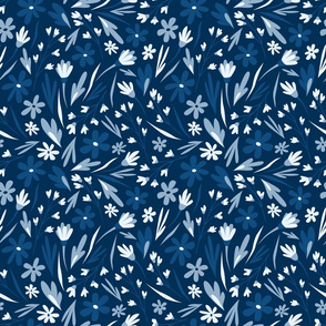 Floral print for textiles. Blue flowers