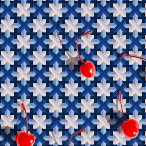 Paris Bistro - Royal Blue with Cherries
