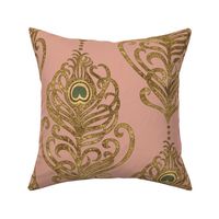 Golden Art Nouveau PeacockFeather-Peach-XL