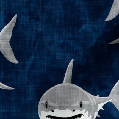 (jumbo scale) sharks - sharks on navy - great white - LAD20BS