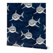 (jumbo scale) sharks - sharks on navy - great white - LAD20BS