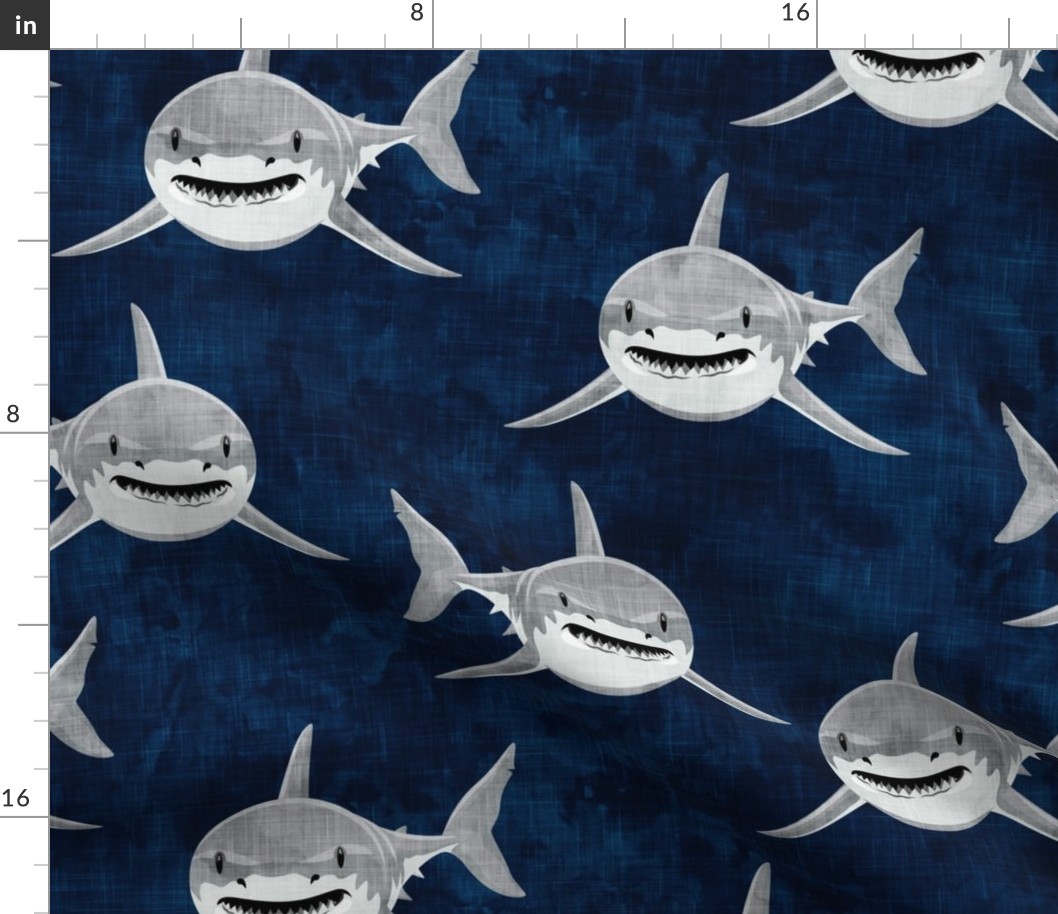 (jumbo scale) sharks - sharks on navy - great white - LAD20BS