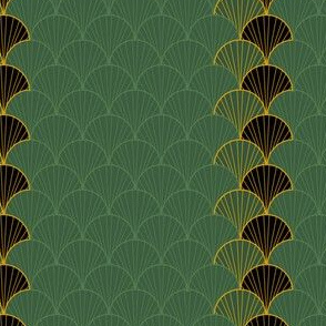 art nouveau green scallop stripes