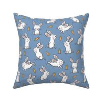 Bunnies Rabbits & Carrots On Dark Navy Blue