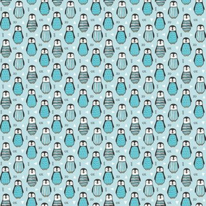 Penguins with Sweater Geometric  and Triangles in Aqua Blue Tiny Small 0,75 inch