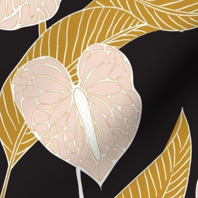 art nouveau anthuriums - black mustard and pale peach