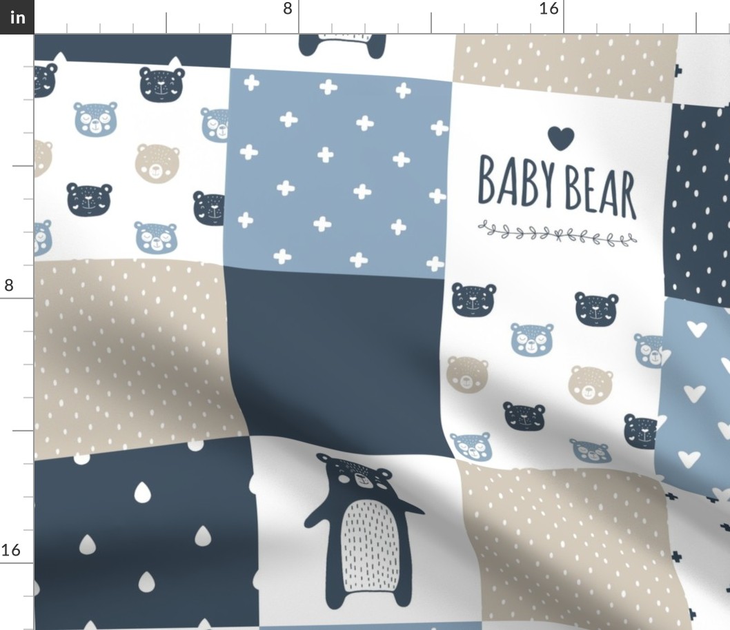 Baby bear patchwork- blue/ beige/navy