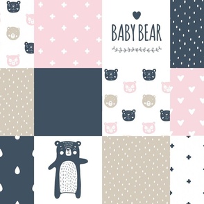 Baby bear patchwork - pink/navy/beige