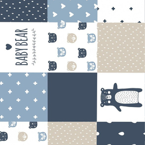 Baby bear patchwork- blue/beige/denim.  Rotated