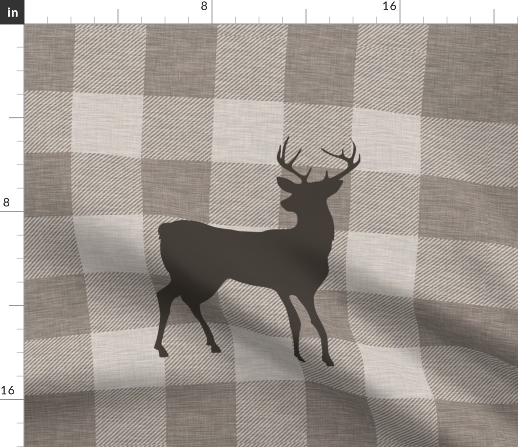 4 to Yard - Deer on taupe plaid - cut and sew pillow panel
