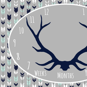 Milestone Blanket - Navy, Mint, Gray Antlers - Evenstar Woodland Collection