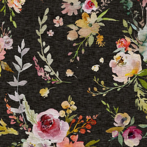 26” meadow floral - black - large scale- wallpaper